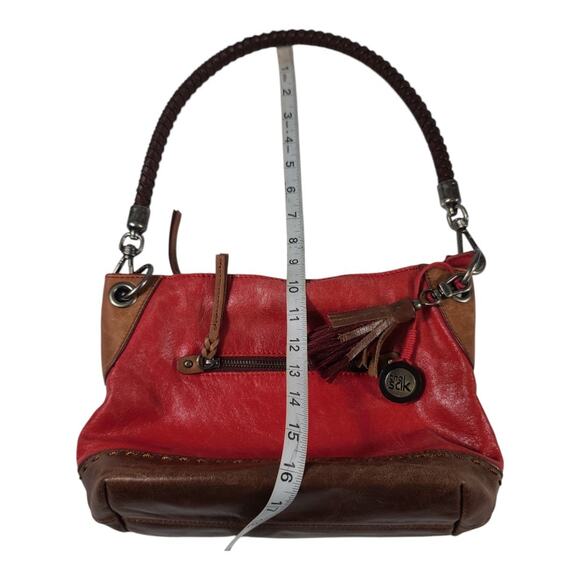 The Sak Red Leather Braided Brown Leather Strap Bag Purse Satchel - Picture 5 of 6